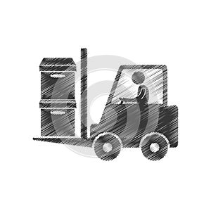 drawing worker forklift boxes cargo figure pictogram