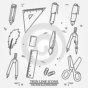 Drawing and writing tools icon thin line for web and mobile.