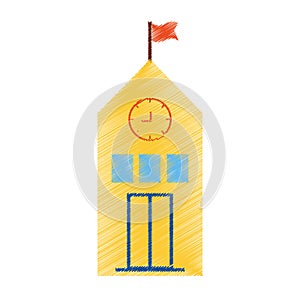 drawing yellow school building flag clock