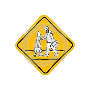 drawing yellow school road warning sign vector illustration sketch hand drawn isolated on white background