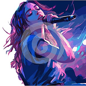 Drawing of a young girl with a microphone singing a song.