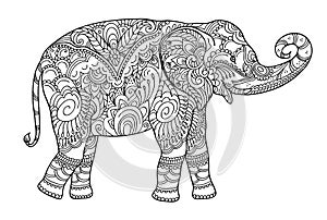 Drawing zentangle elephant, for coloring book for adult or other decorations