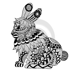 Drawing zentangle rabbit for coloring page, shirt design effect, logo, tattoo and decoration.