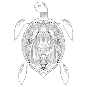 Drawing zentangle turtle for coloring page, vector illustration, shirt design effect, logo, tattoo and decoration