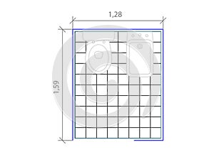 Drawings of AutoCAD blocks representing bathrooms