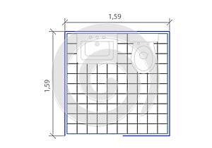 Drawings of AutoCAD blocks representing bathrooms