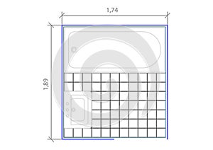 Drawings of AutoCAD blocks representing bathrooms