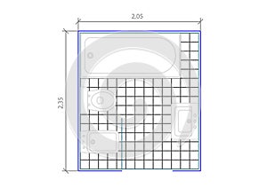 Drawings of AutoCAD blocks representing bathrooms