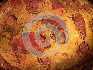 Drawings from the ceiling of Altamira cave in Santillana Del Mar, Cantabria, Spain