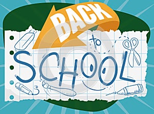 Drawings in Doodle Style in Paper for Back to School, Vector Illustration