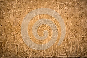 Drawings and paintings on the walls of the ancient Egyptian temp
