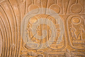 Drawings and paintings on the walls of the ancient Egyptian temp