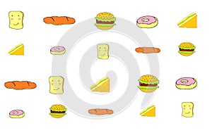 Drawings  toast, hamburger, donuts, sandwiches