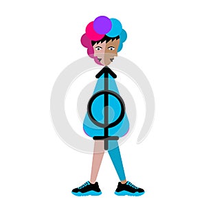 Drawn abstract image of an androgyne man. Androgyne symbols