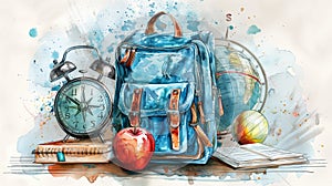 Drawn Back to School background with school supplies.