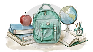 Drawn Back to School background with school supplies.
