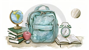 Drawn Back to School background with school supplies.