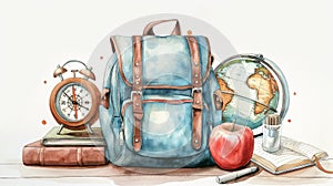 Drawn Back to School background with school supplies.