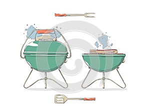 Drawn barbecue / grill elements  for restaurant menu or weekend outdoor lunch or picnic