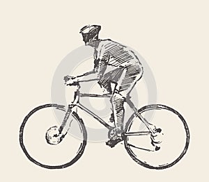 Drawn bicyclist rider man vector sketch bicycle