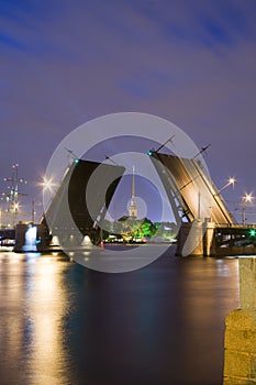 Drawn Birzhevoy Bridge in St. Petersburg