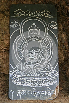 drawn buddha in a buddhist fortress (simtokha dzong) in thimphu (bhutan)