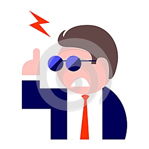 Drawn cartoon angry businessman in sunglasses and tie on a white background.