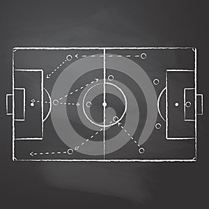 Drawn with chalk the football pitch markup and tactical scheme with one team players and strategy arrows