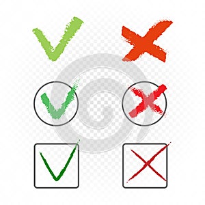 Drawn check marks yes no sign photo