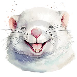 Drawn and Colored of Cute Little Wombat Portrait on White Background