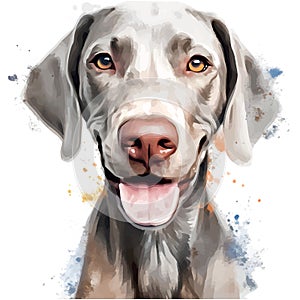 Drawn and Colored of Cute Weimaraner Dog Portrait on White Background