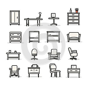 drawn computer furniture icons for furniture store