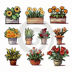 drawn computer icons of flower pots for flower shop