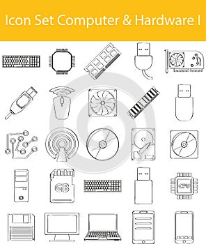 Drawn Doodle Lined Icon Set Computer_Hardware I