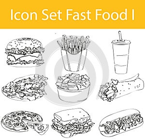 Drawn Doodle Lined Icon Set Fast Food I