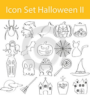 Drawn Doodle Lined Icon Set Halloween II