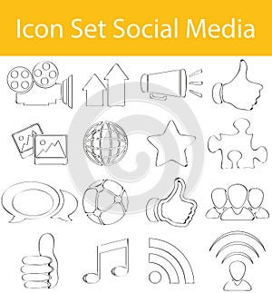 Drawn Doodle Lined Icon Set Social Media