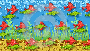 The drawn fish swim in a wave-like