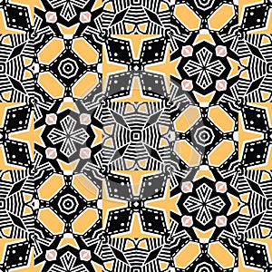 Bold hand drawn floral quilt. Vector pattern seamless background. Symmetry geometric abstract illustration. Trendy retro quilted