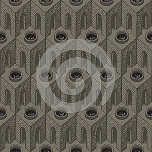 Drawn geometric seamless pattern in retro style