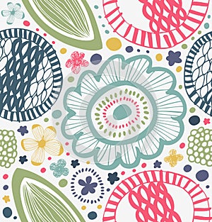 Drawn graphic pattern in rural style. Abstract background with stylized flowers.