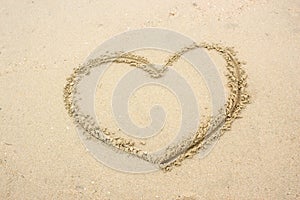 Drawn heart shape on sand