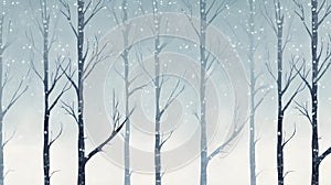 Drawn illustration of Snowy birches as banner
