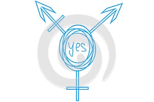 Drawn Intersex and transgender symbol with text in the center: YES.