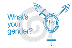 Drawn Intersex and transgender symbol. Text: What`s your gender .