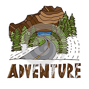 Drawn labels for adventure themes. Vector