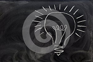 A light bulb drawn on the blackboard photo