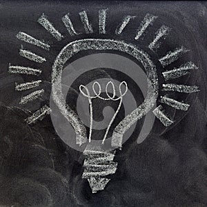 A light bulb drawn on the blackboard photo