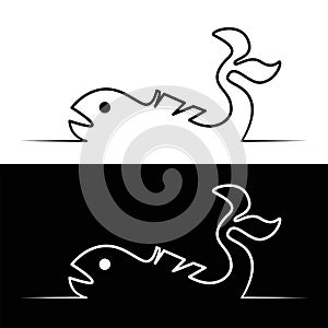 Drawn linear silhouette of a little fish for logo