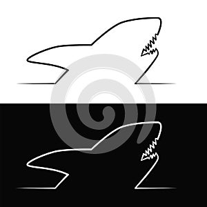 Drawn linear silhouette of a shark on white background